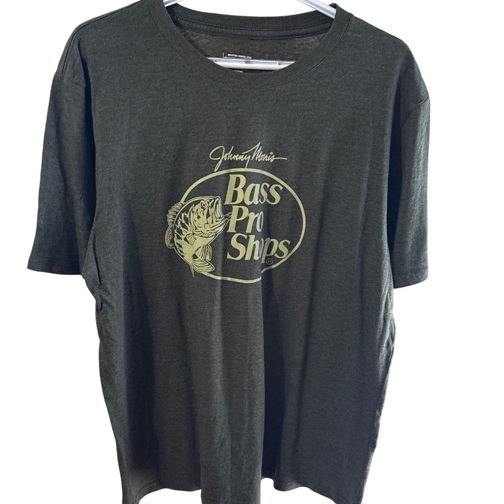Bass Pro Shops Johnny Morris Graphic T-Shirt Mens Large Heathered Green Fishing
